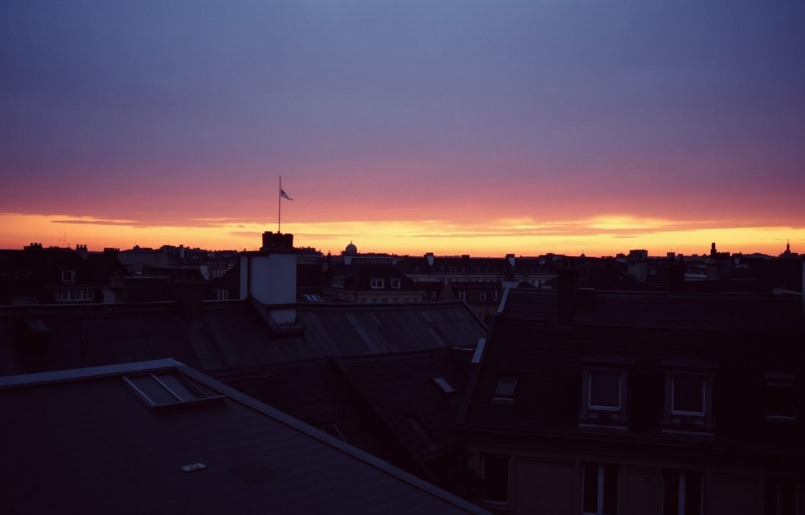 Paris rooftops at sunset